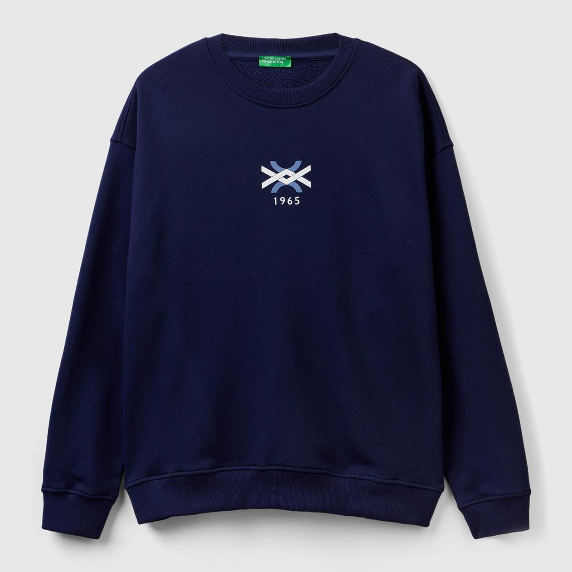 Erkek Mavi Desenli Logo Baskılı Sweatshirt