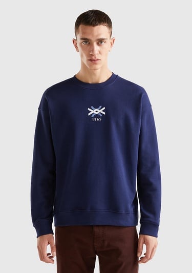  Erkek Mavi Desenli Logo Baskılı Sweatshirt