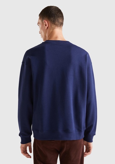  Erkek Mavi Desenli Logo Baskılı Sweatshirt