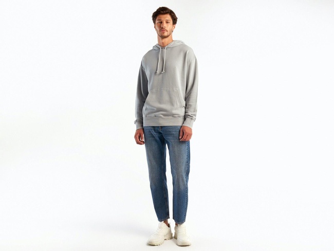  Erkek Gri Kapşonlu Kangru Cepli Sweatshirt