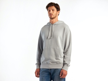  Erkek Gri Kapşonlu Kangru Cepli Sweatshirt