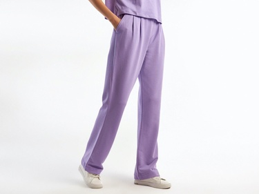  Kadın Lila %100 Koton Beli Lastikli Rahat Kalıp Pantolon
