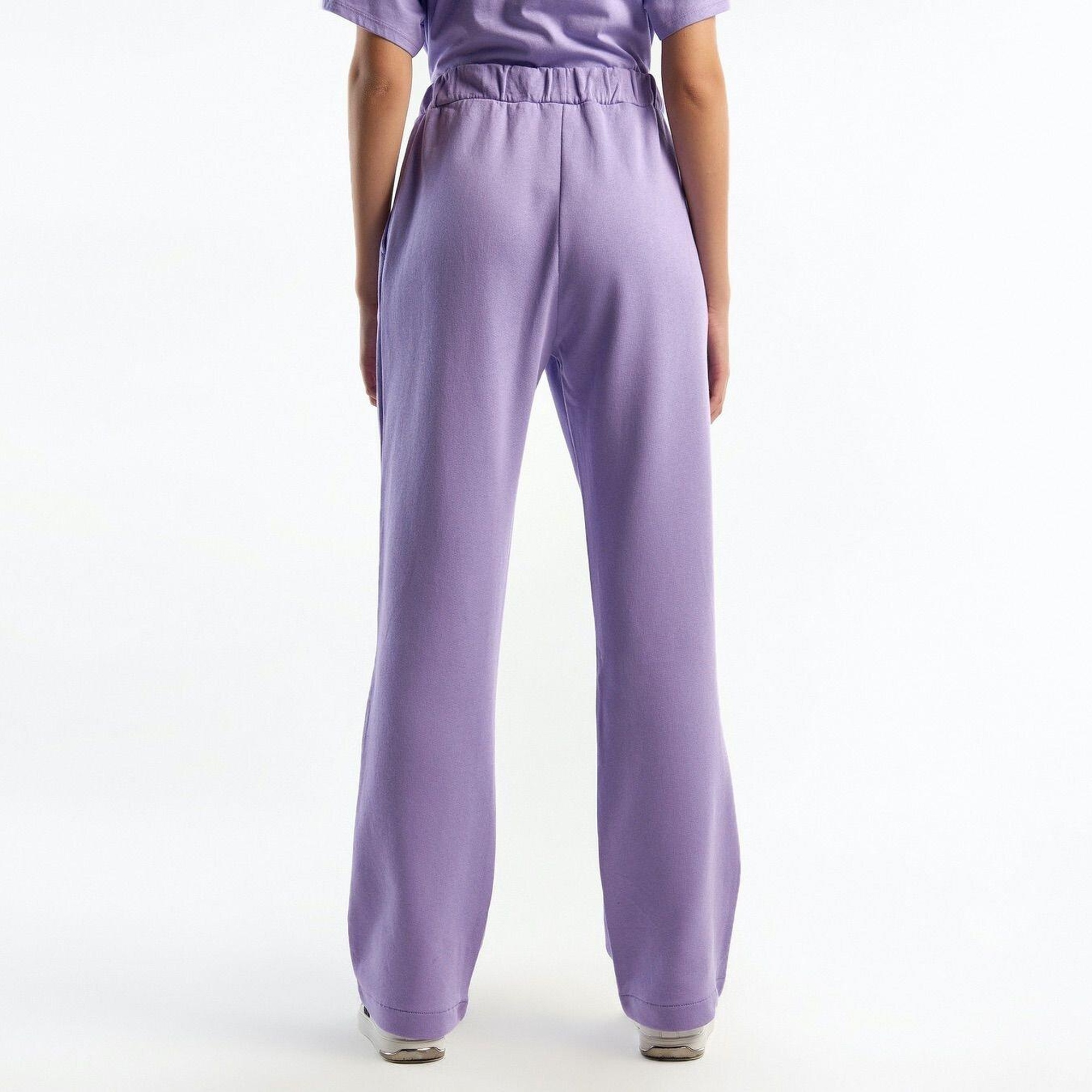 Kadın Lila %100 Koton Beli Lastikli Rahat Kalıp Pantolon