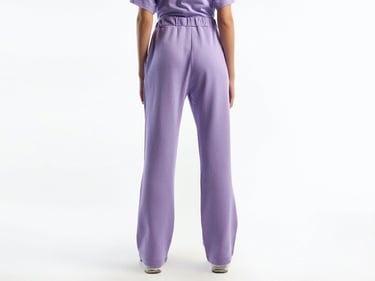  Kadın Lila %100 Koton Beli Lastikli Rahat Kalıp Pantolon