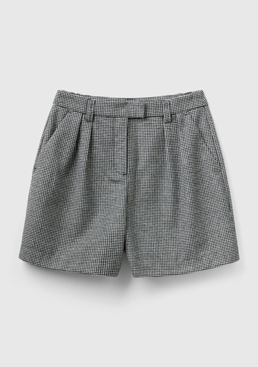  Kadın Siyah-Beyaz Kazayağı Desenli Chino Şort