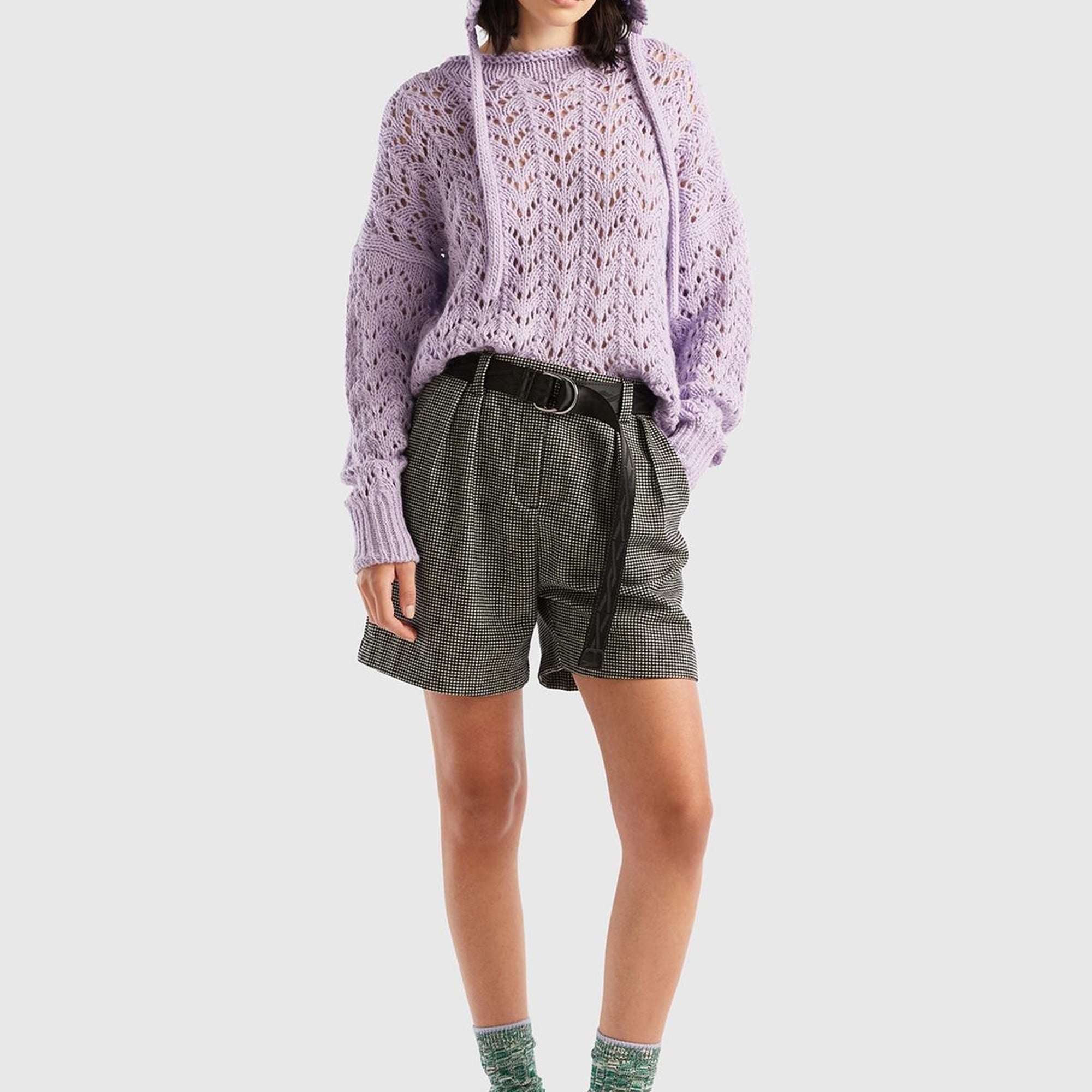 Kadın Siyah-Beyaz Kazayağı Desenli Chino Şort