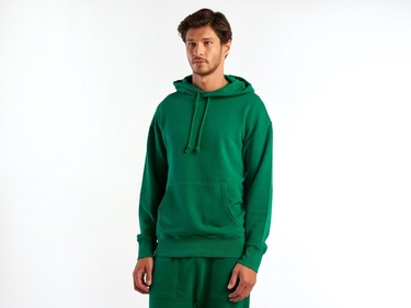  Erkek Yeşil Kapşonlu Kangru Cepli Sweatshirt