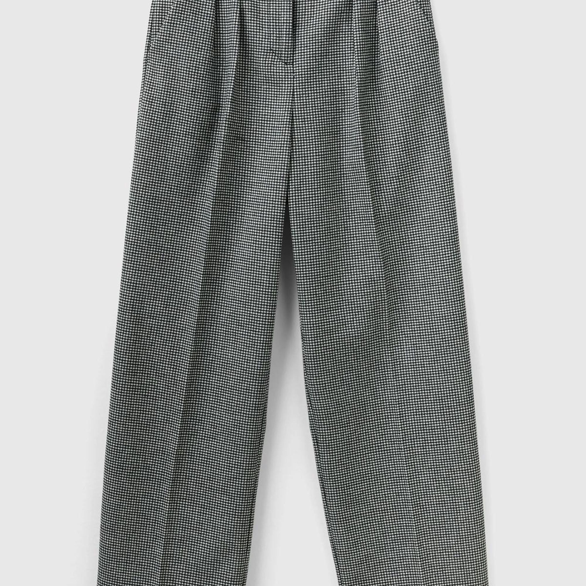 Kadın Siyah-Beyaz Kazayağı Desenli Geniş Paça Pantolon