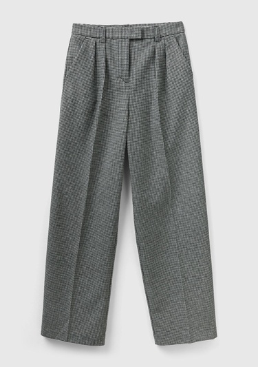  Kadın Siyah-Beyaz Kazayağı Desenli Geniş Paça Pantolon