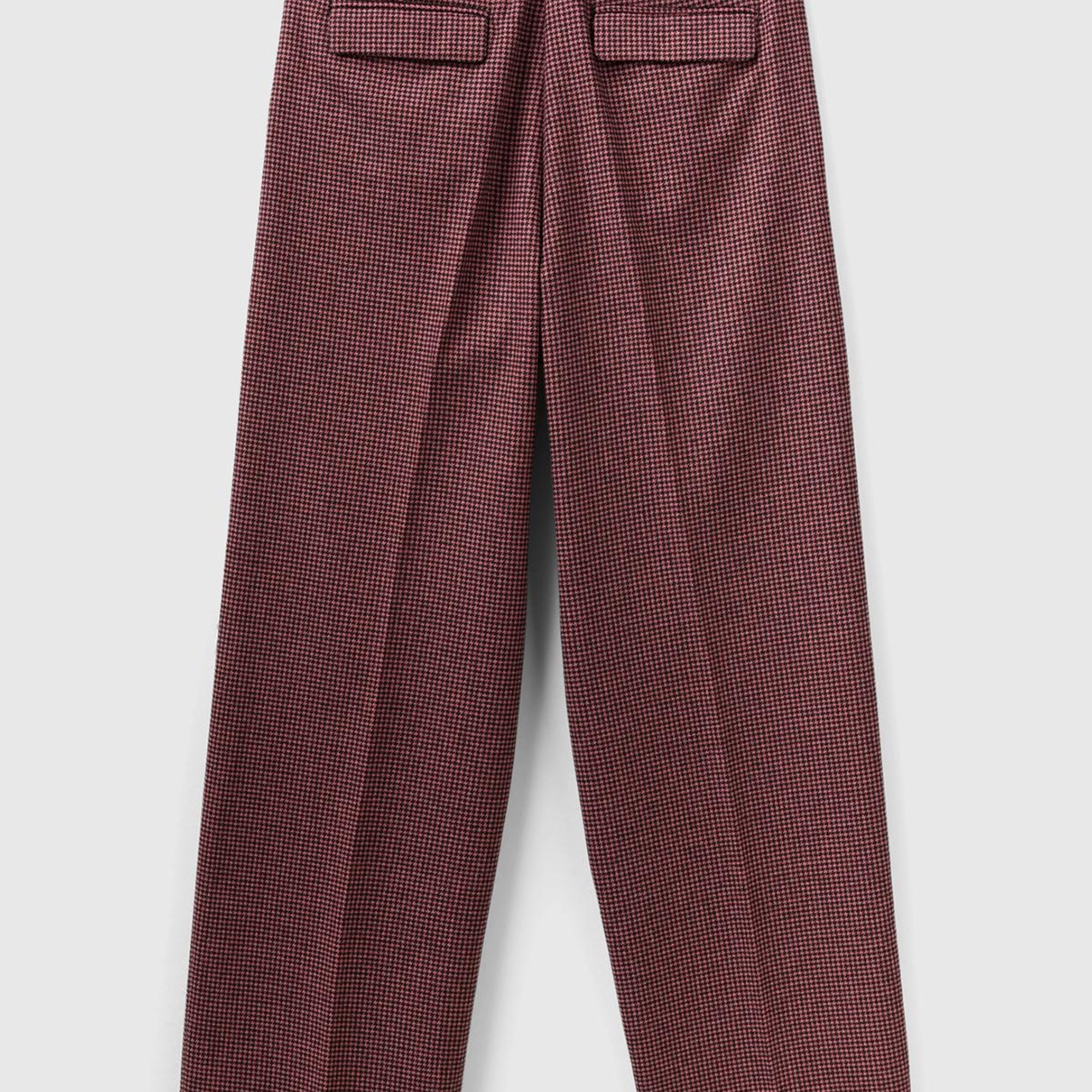 Kadın Pembe Mix Kazayağı Desenli Geniş Paça Pantolon