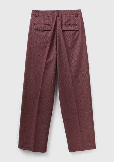  Kadın Pembe Mix Kazayağı Desenli Geniş Paça Pantolon