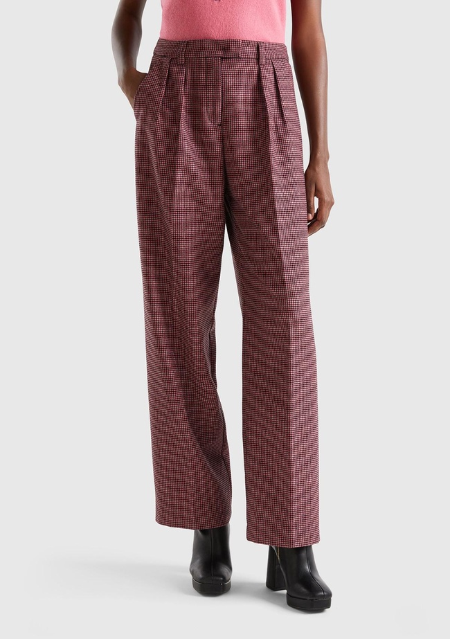  Kadın Pembe Mix Kazayağı Desenli Geniş Paça Pantolon