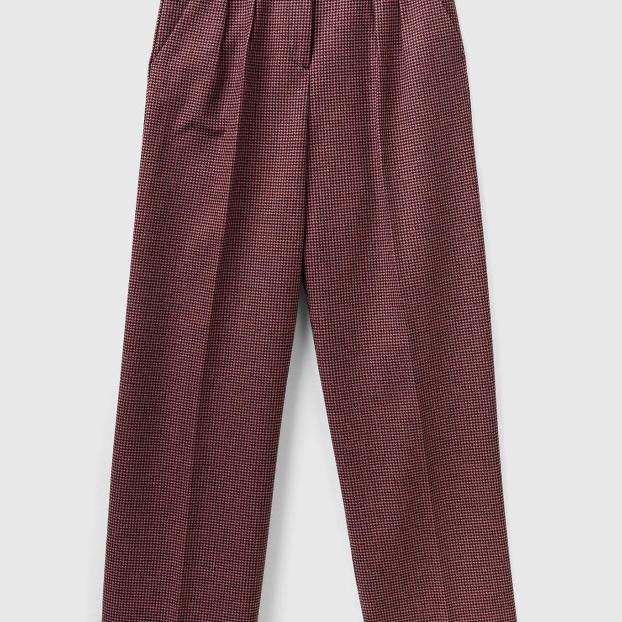 Kadın Pembe Mix Kazayağı Desenli Geniş Paça Pantolon