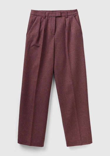  Kadın Pembe Mix Kazayağı Desenli Geniş Paça Pantolon