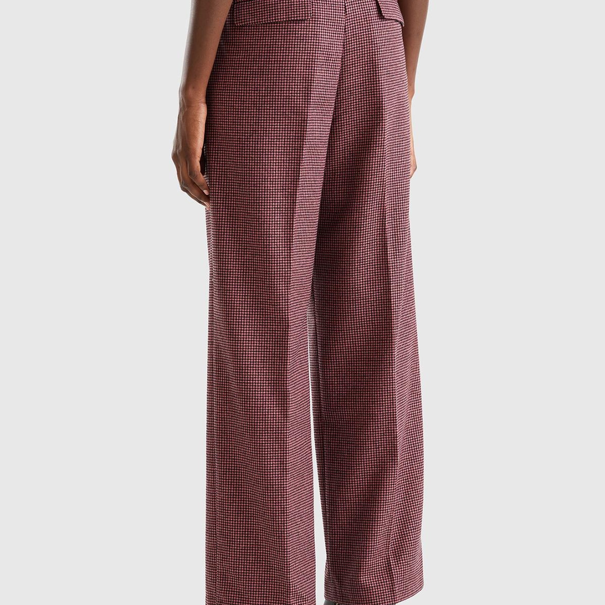 Kadın Pembe Mix Kazayağı Desenli Geniş Paça Pantolon