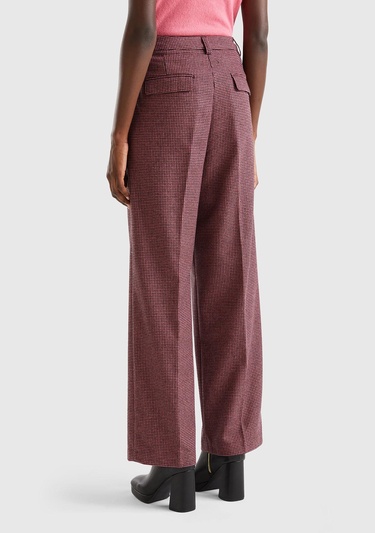  Kadın Pembe Mix Kazayağı Desenli Geniş Paça Pantolon