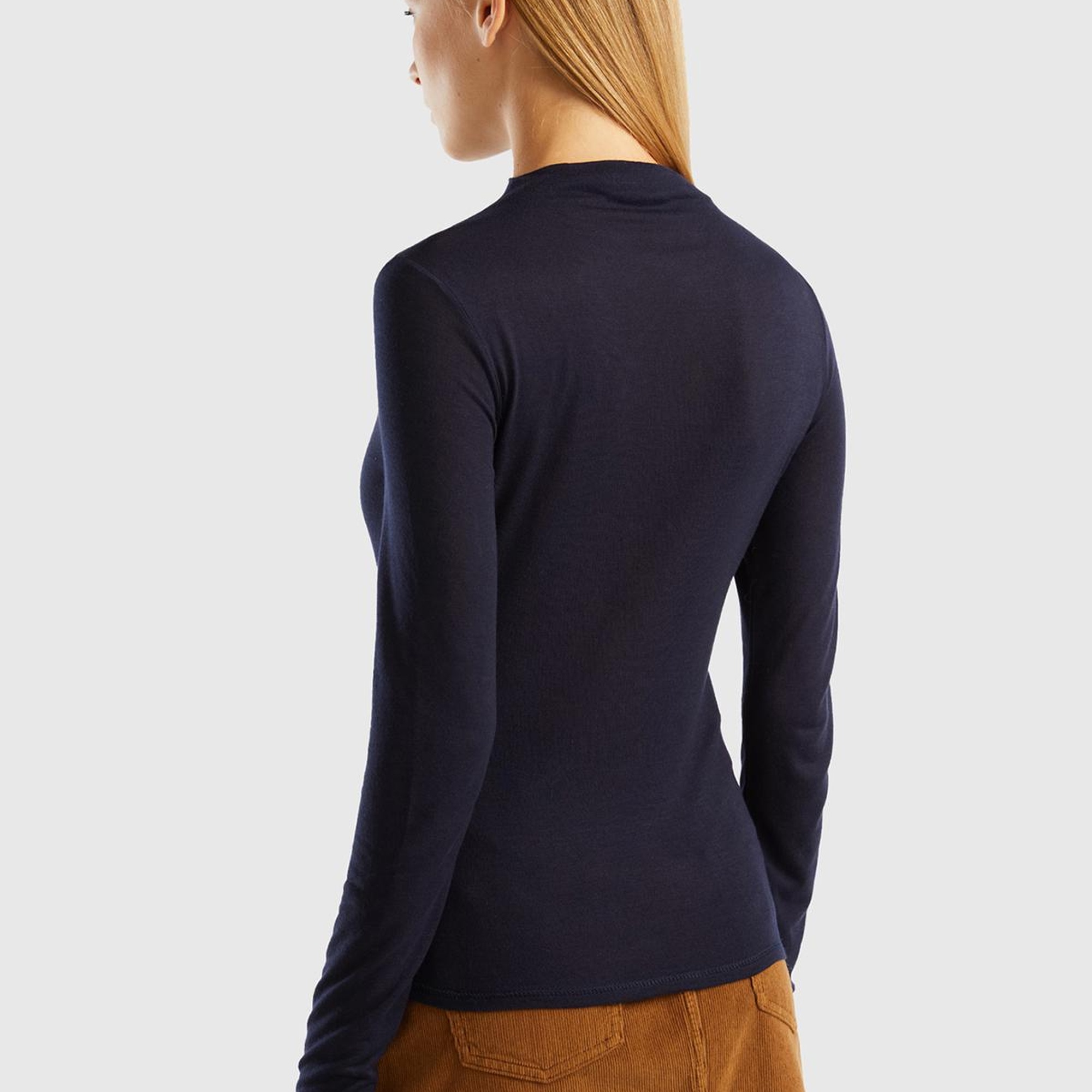 Kadın Lacivert Viskoz/Yün Karışımlı Uzun Kollu Yarım Balıkçı T-Shirt