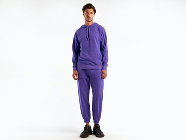  Erkek Mor Kapşonlu Kangru Cepli Sweatshirt