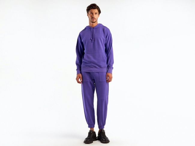  Erkek Mor Kapşonlu Kangru Cepli Sweatshirt