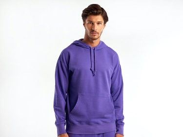  Erkek Mor Kapşonlu Kangru Cepli Sweatshirt