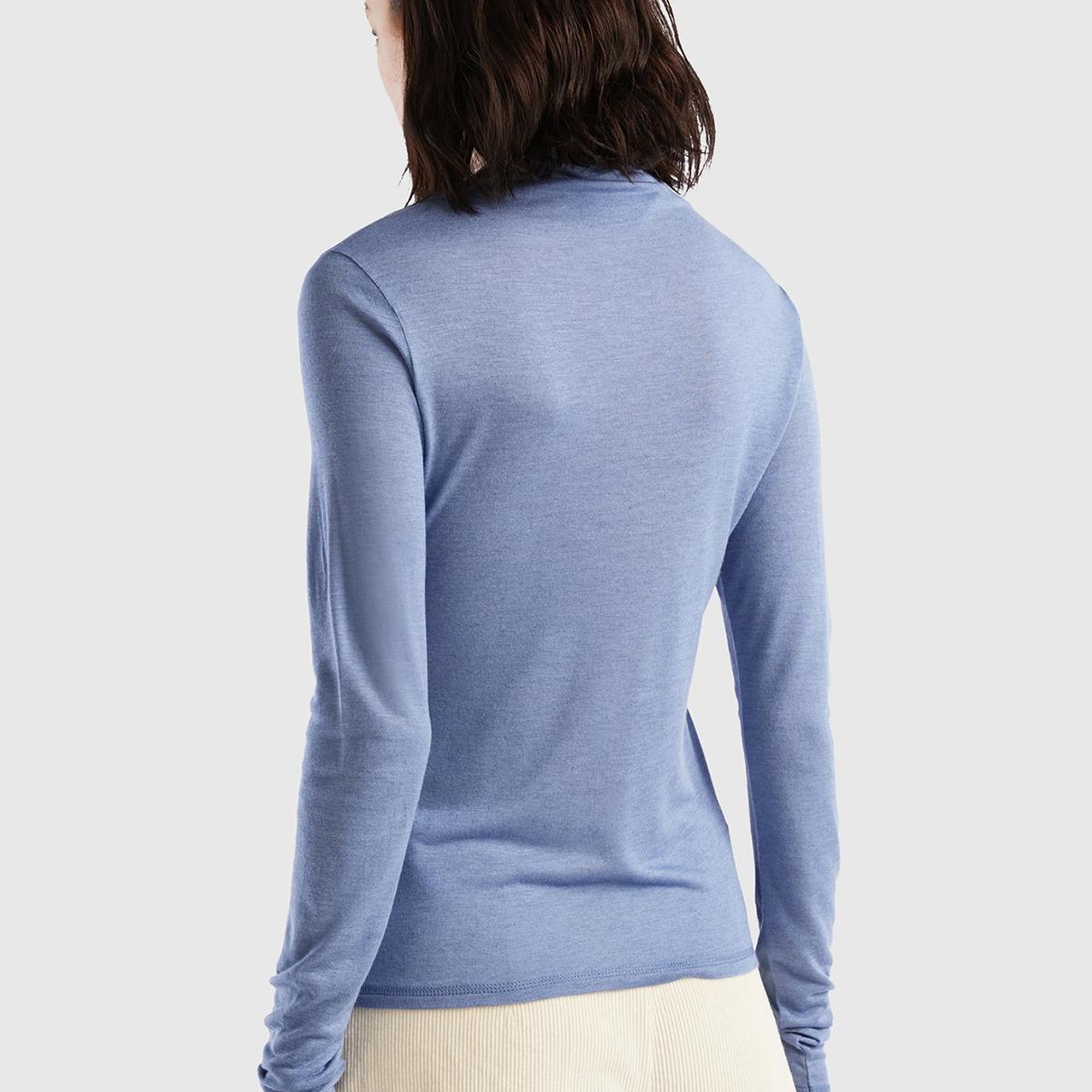 Kadın Havacı Mavi Viskoz/Yün Karışımlı Uzun Kollu Yarım Balıkçı T-Shirt