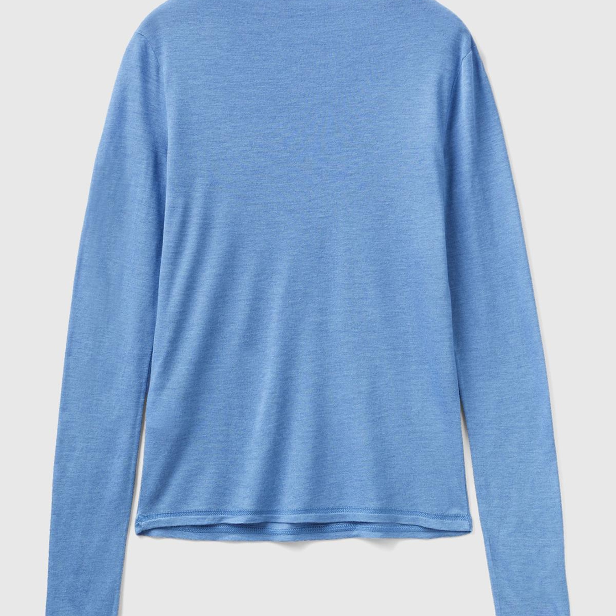 Kadın Havacı Mavi Viskoz/Yün Karışımlı Uzun Kollu Yarım Balıkçı T-Shirt