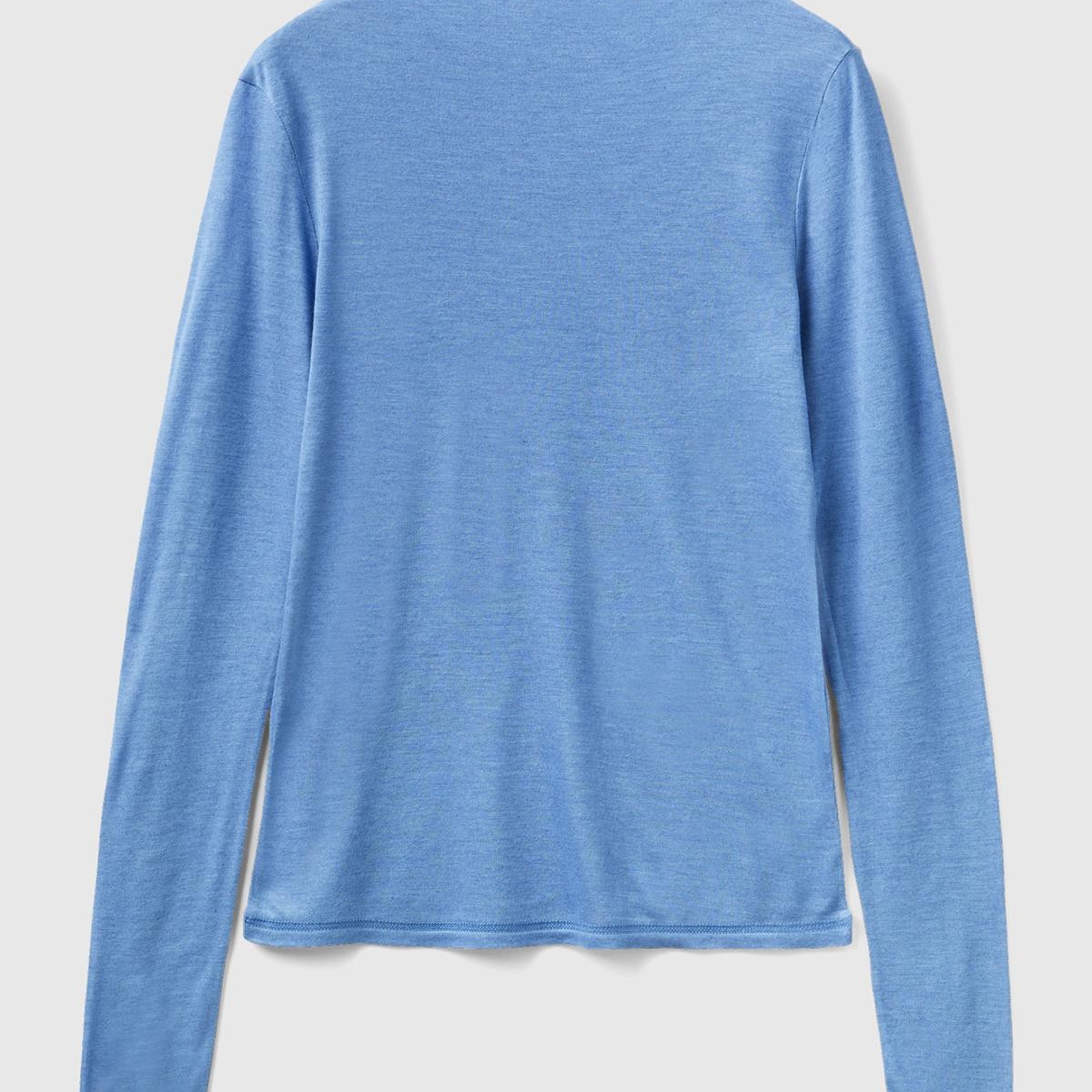 Kadın Havacı Mavi Viskoz/Yün Karışımlı Uzun Kollu Yarım Balıkçı T-Shirt