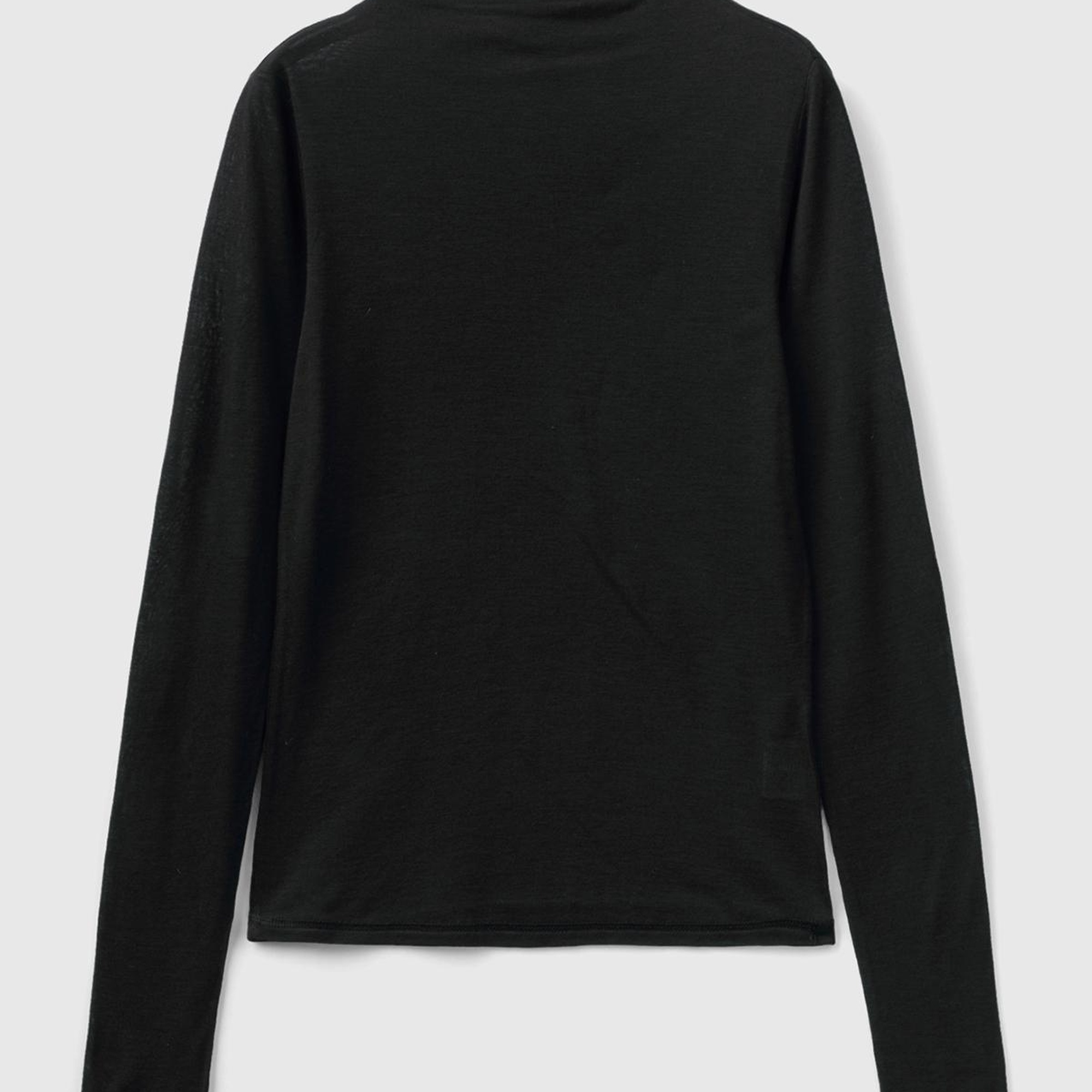 Kadın Siyah Viskoz/Yün Karışımlı Uzun Kollu Yarım Balıkçı T-Shirt