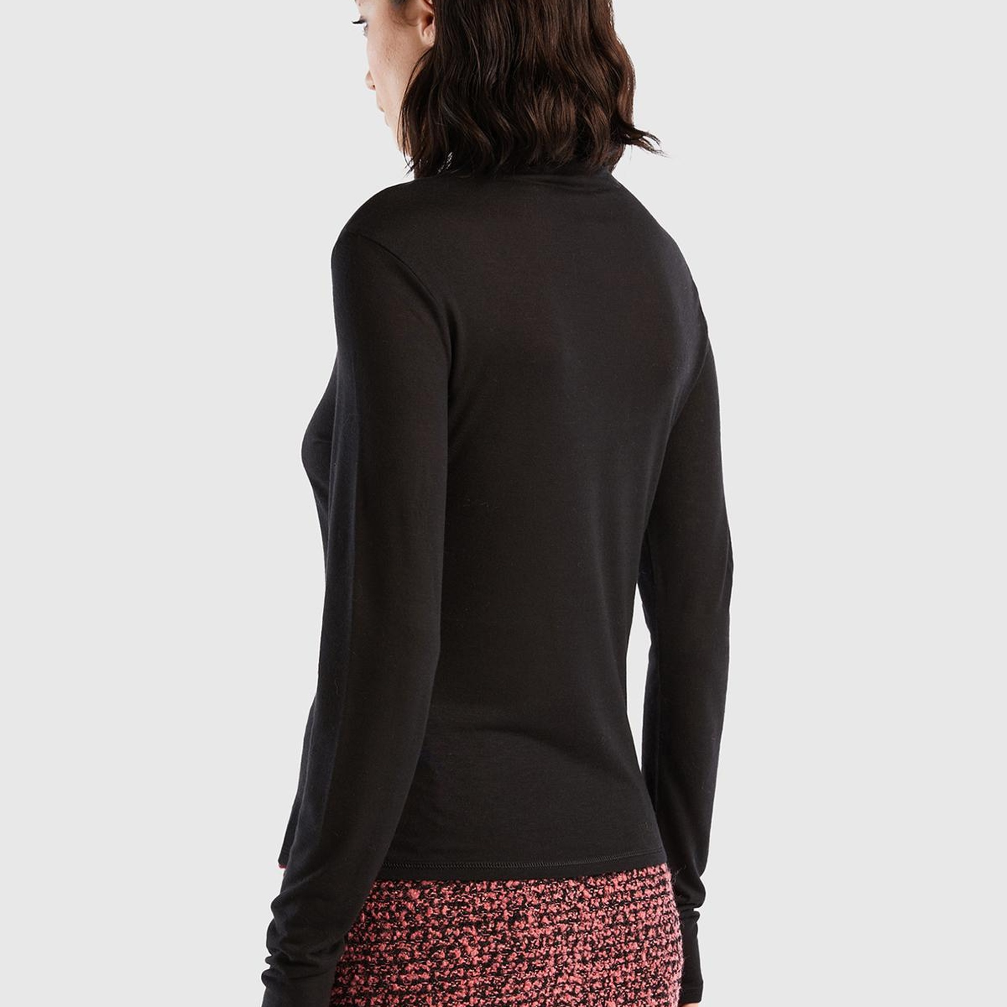 Kadın Siyah Viskoz/Yün Karışımlı Uzun Kollu Yarım Balıkçı T-Shirt