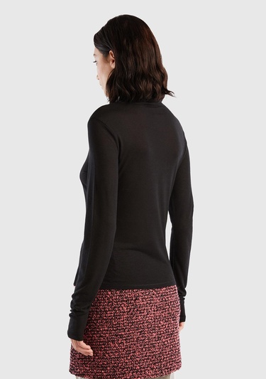  Kadın Siyah Viskoz/Yün Karışımlı Uzun Kollu Yarım Balıkçı T-Shirt