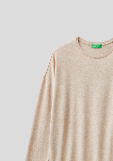  Kadın Ekru Uzun Kollu Viskoz T-Shirt