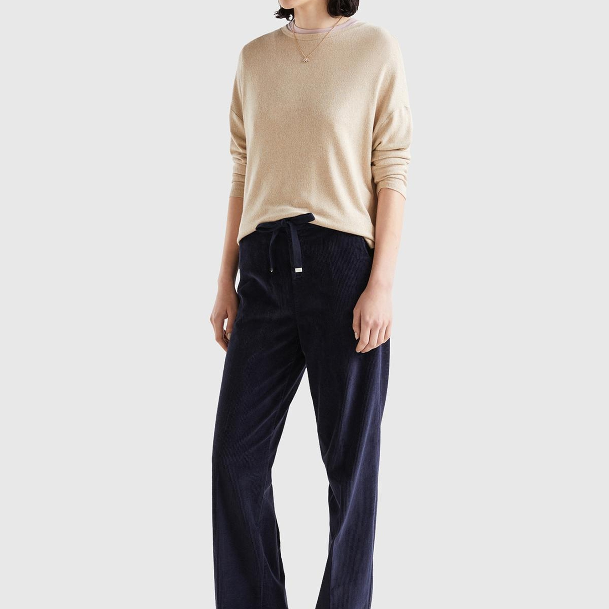 Kadın Ekru Uzun Kollu Viskoz T-Shirt