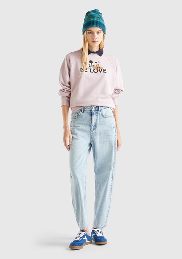  Unisex Gül Kurusu Disney Baskılı Sweatshirt