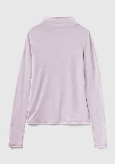  Kadın Gül Kurusu Viskoz/Yün Karışımlı Uzun Kollu Yarım Balıkçı T-Shirt