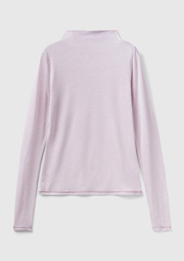  Kadın Gül Kurusu Viskoz/Yün Karışımlı Uzun Kollu Yarım Balıkçı T-Shirt