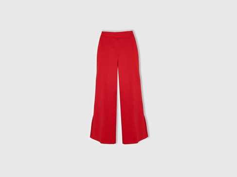  Kadın Kırmızı Paçası Yırtmaçlı Pantolon