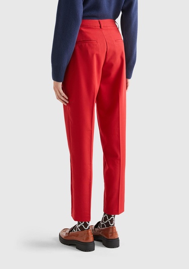  Kadın Kırmızı Viskoz Karışımlı Regular Fit Pantolon