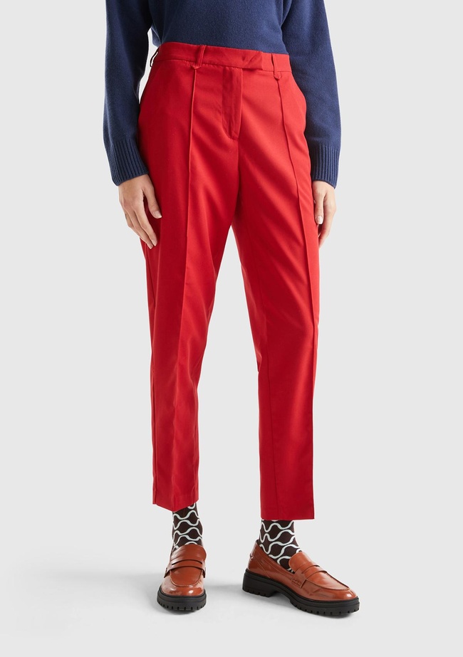  Kadın Kırmızı Viskoz Karışımlı Regular Fit Pantolon