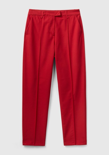  Kadın Kırmızı Viskoz Karışımlı Regular Fit Pantolon