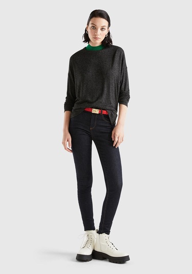  Kadın Siyah Uzun Kollu Viskoz T-Shirt