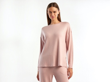  Kadın Gül Kurusu Uzun Kollu Viskoz T-Shirt