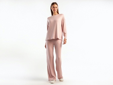  Kadın Gül Kurusu Uzun Kollu Viskoz T-Shirt