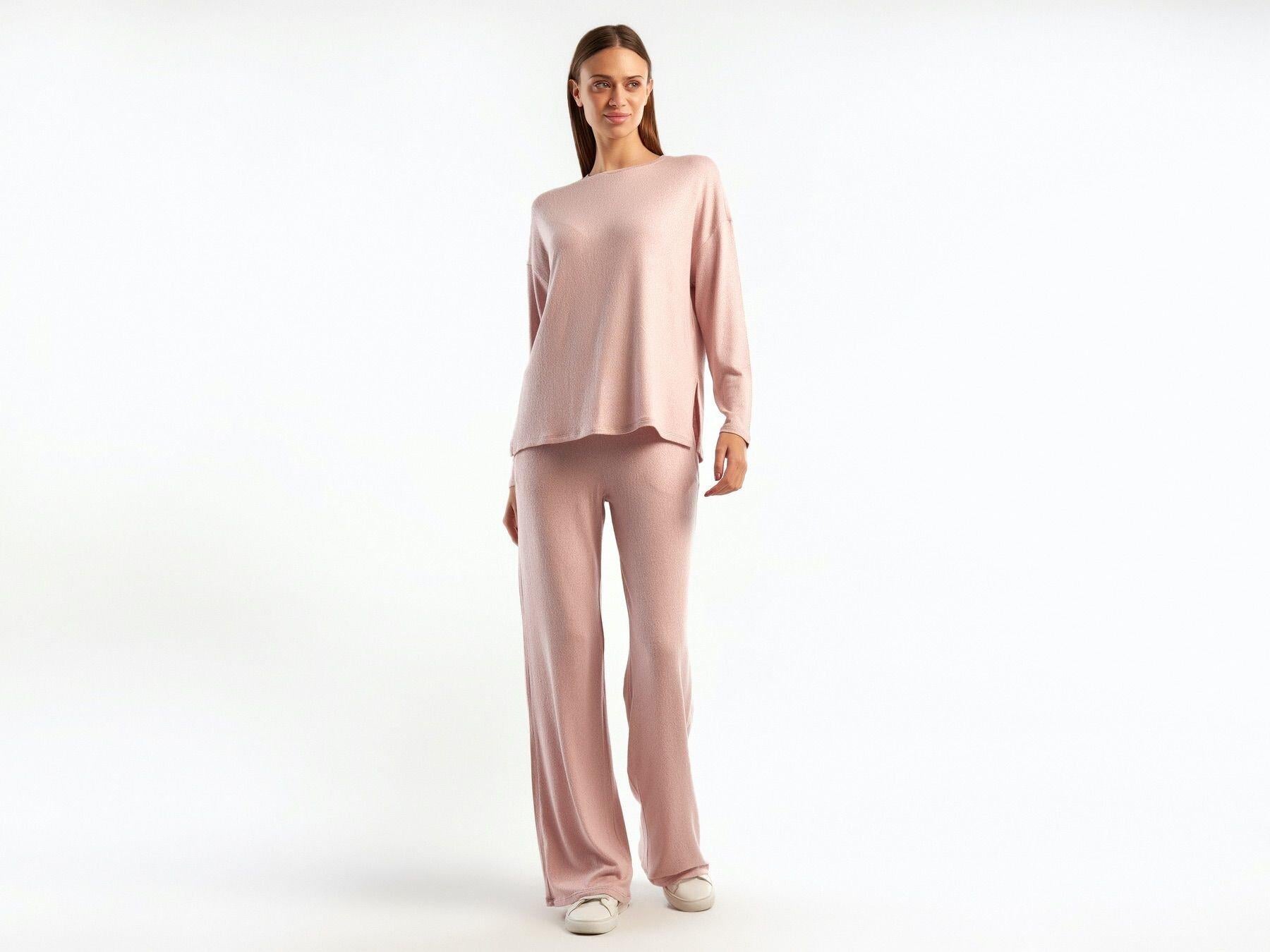  Kadın Gül Kurusu Uzun Kollu Viskoz T-Shirt