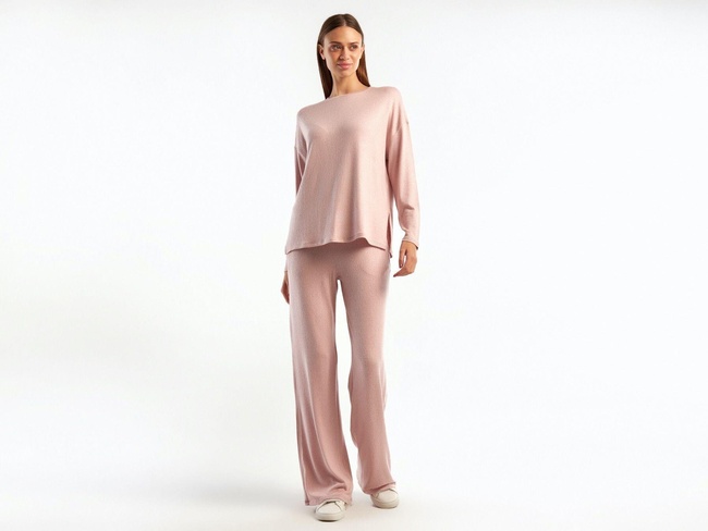  Kadın Gül Kurusu Uzun Kollu Viskoz T-Shirt