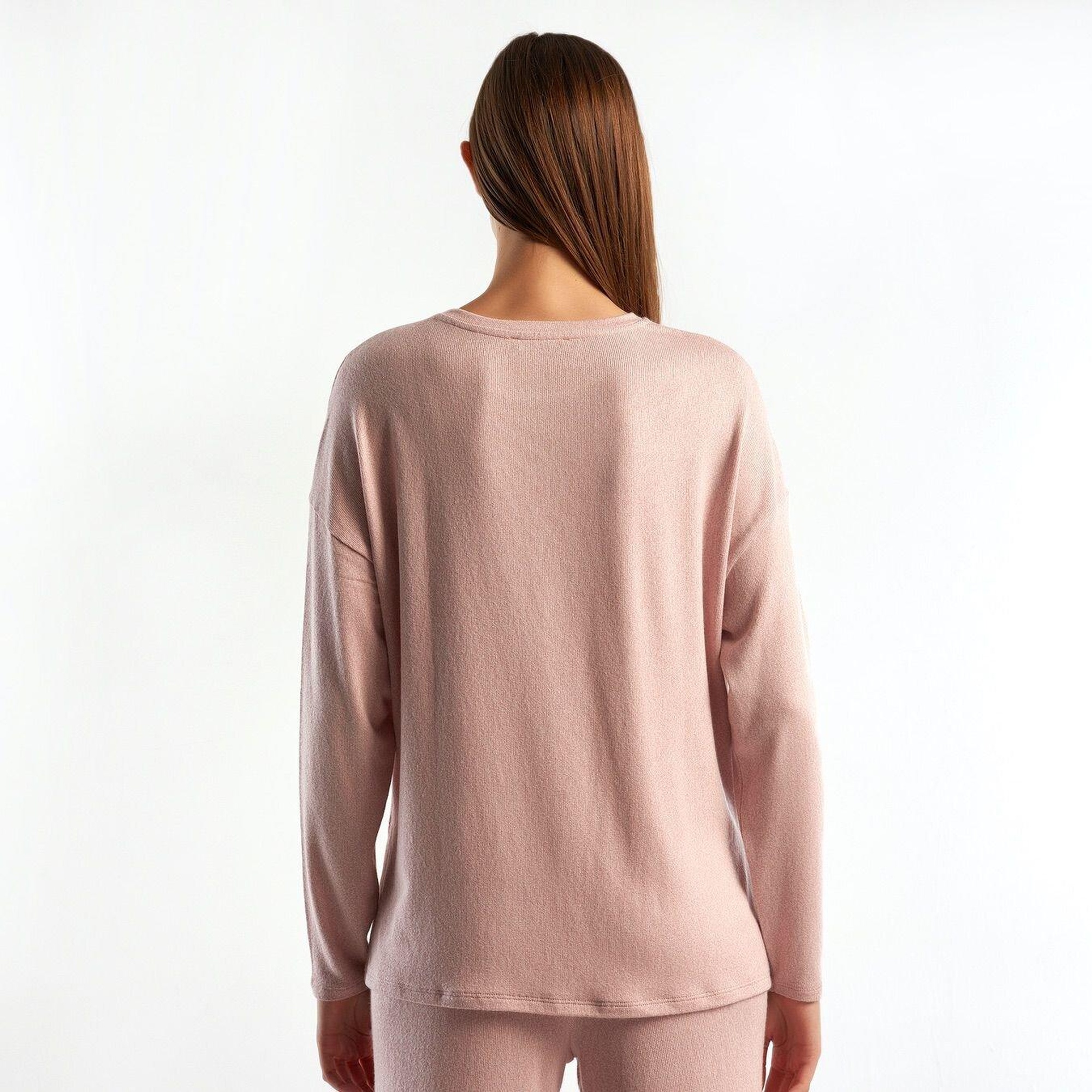 Kadın Gül Kurusu Uzun Kollu Viskoz T-Shirt