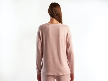  Kadın Gül Kurusu Uzun Kollu Viskoz T-Shirt