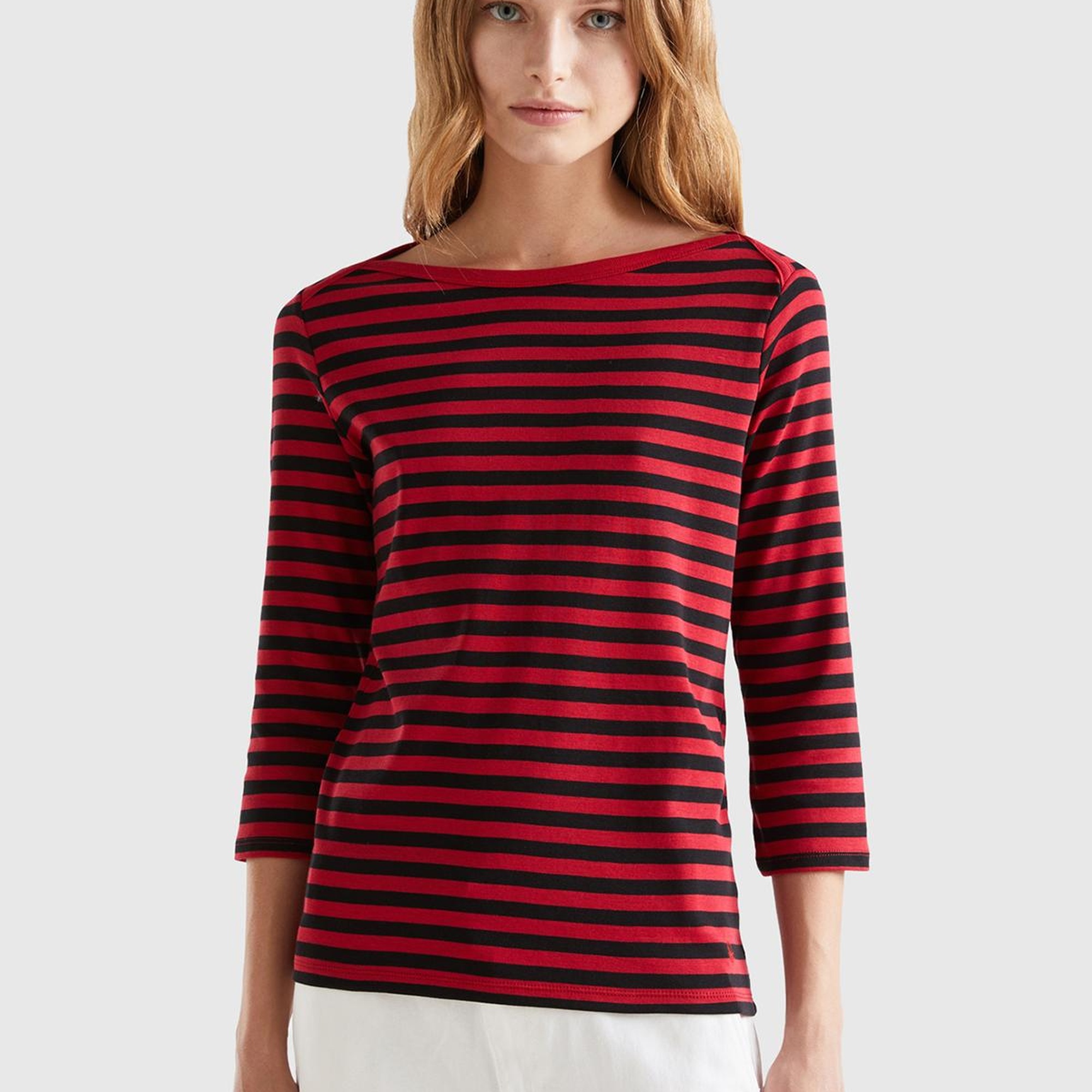 Kadın Bordo Truvakar Kol Çizgili Tshirt