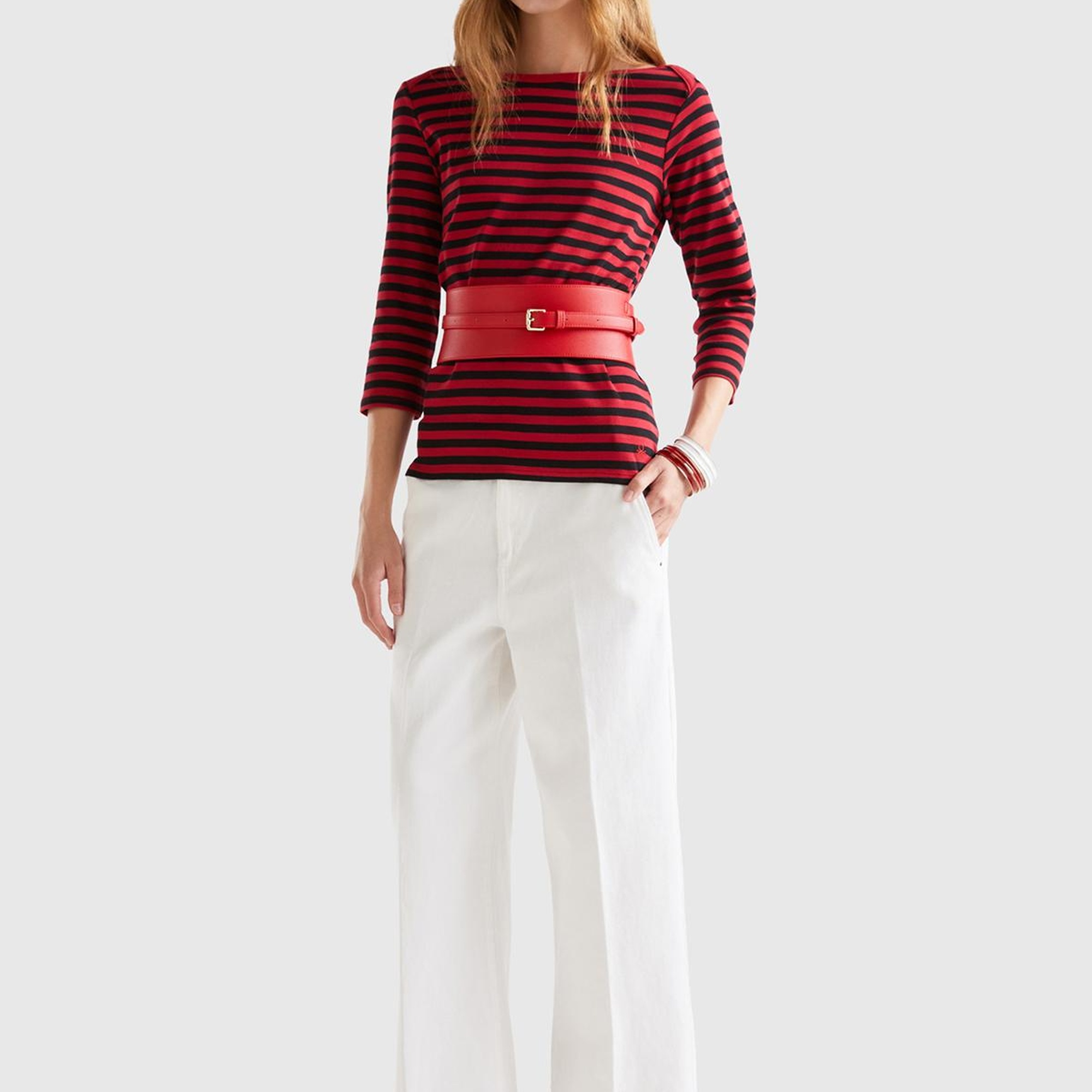 Kadın Bordo Truvakar Kol Çizgili Tshirt