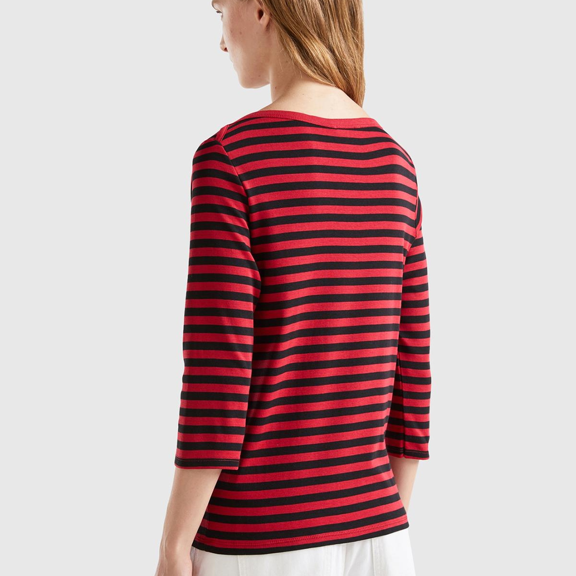 Kadın Bordo Truvakar Kol Çizgili Tshirt