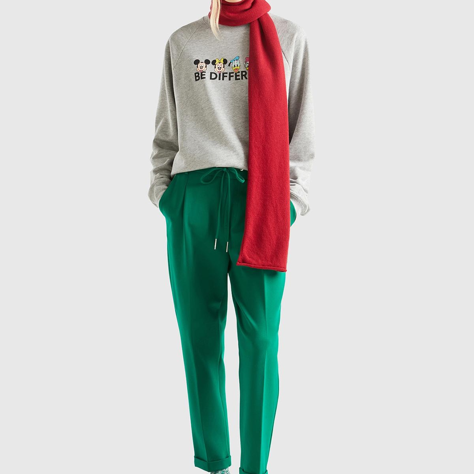 Unisex Gri Melanj Disney Baskılı Sweatshirt